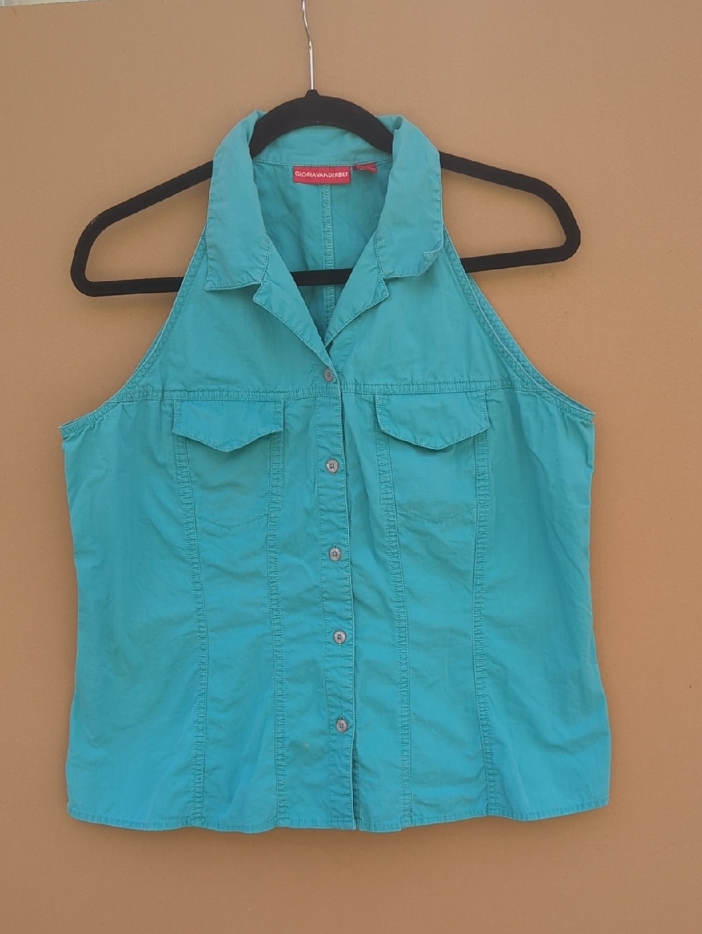 Gloria Vanderbilt Cotton Sleeveless Button Down Shirt Large Y2K Summer Festival